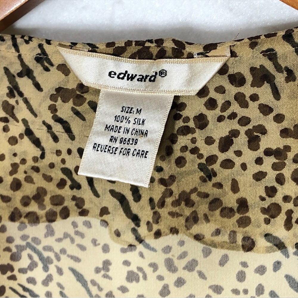 Edward Sheer Silk Animal Print Shirt w Ruffle Front and Mother of Pearl Buttons - Picture 2 of 4